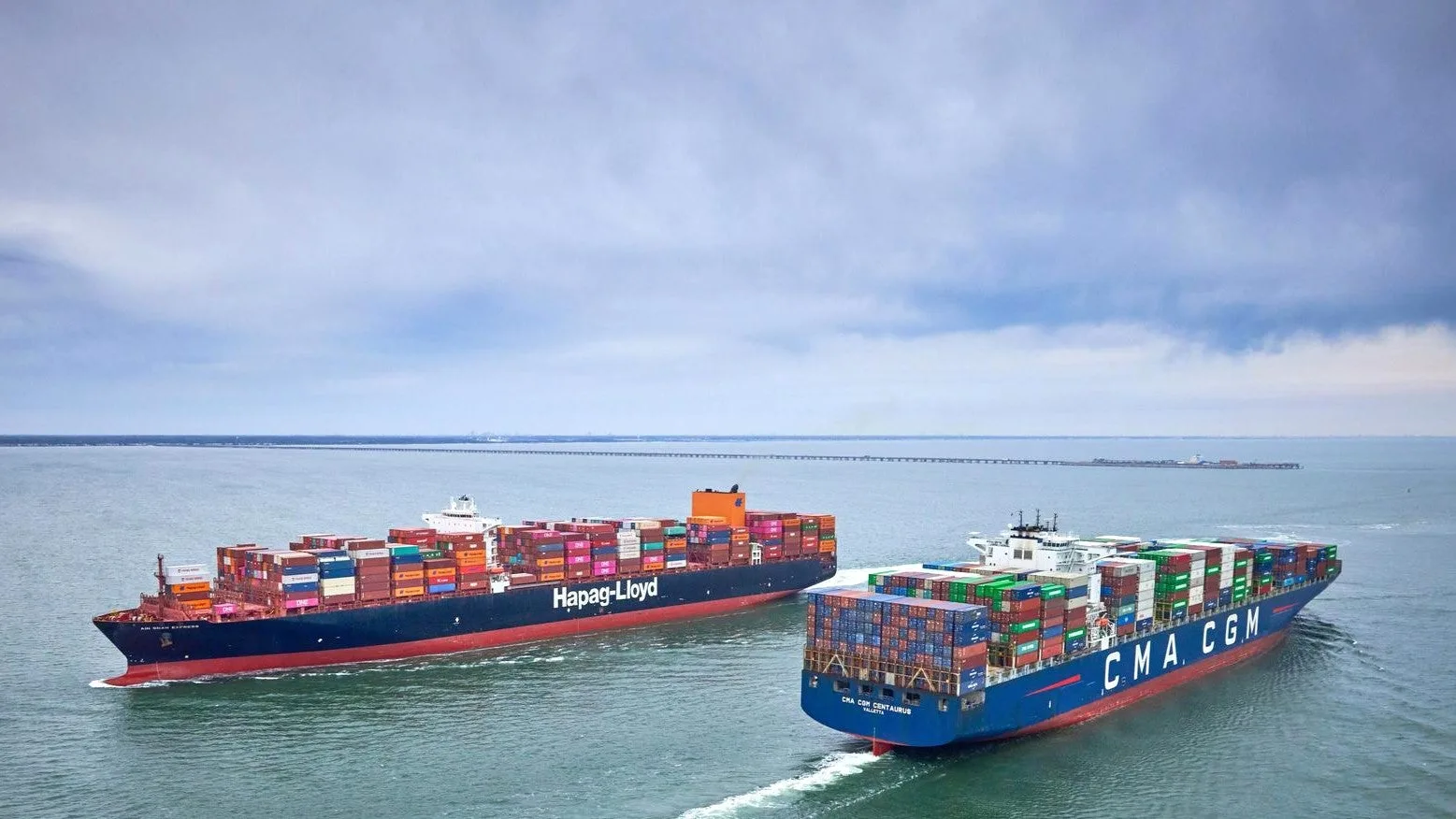 Container ships at sea